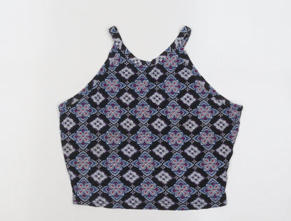 Miss Selfridge Womens Blue Geometric Viscose Basic Tank Size 8 Round Neck