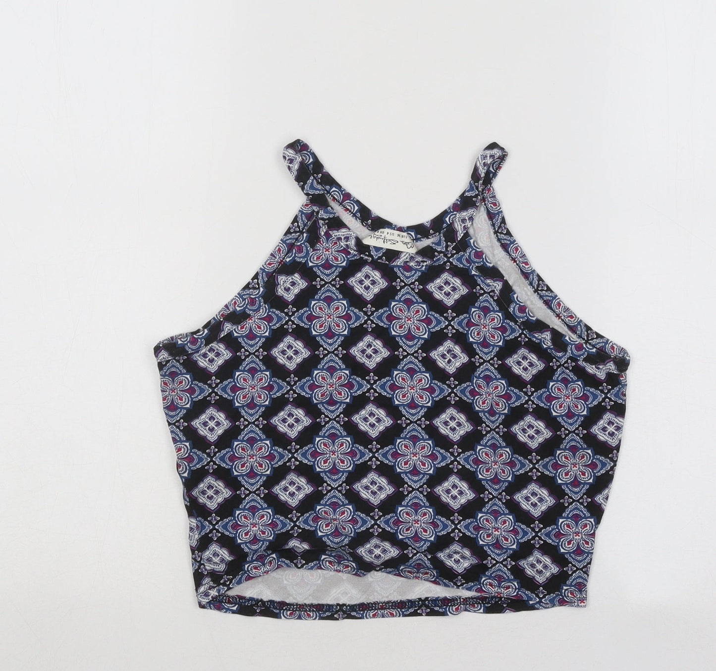 Miss Selfridge Womens Blue Geometric Viscose Basic Tank Size 8 Round Neck