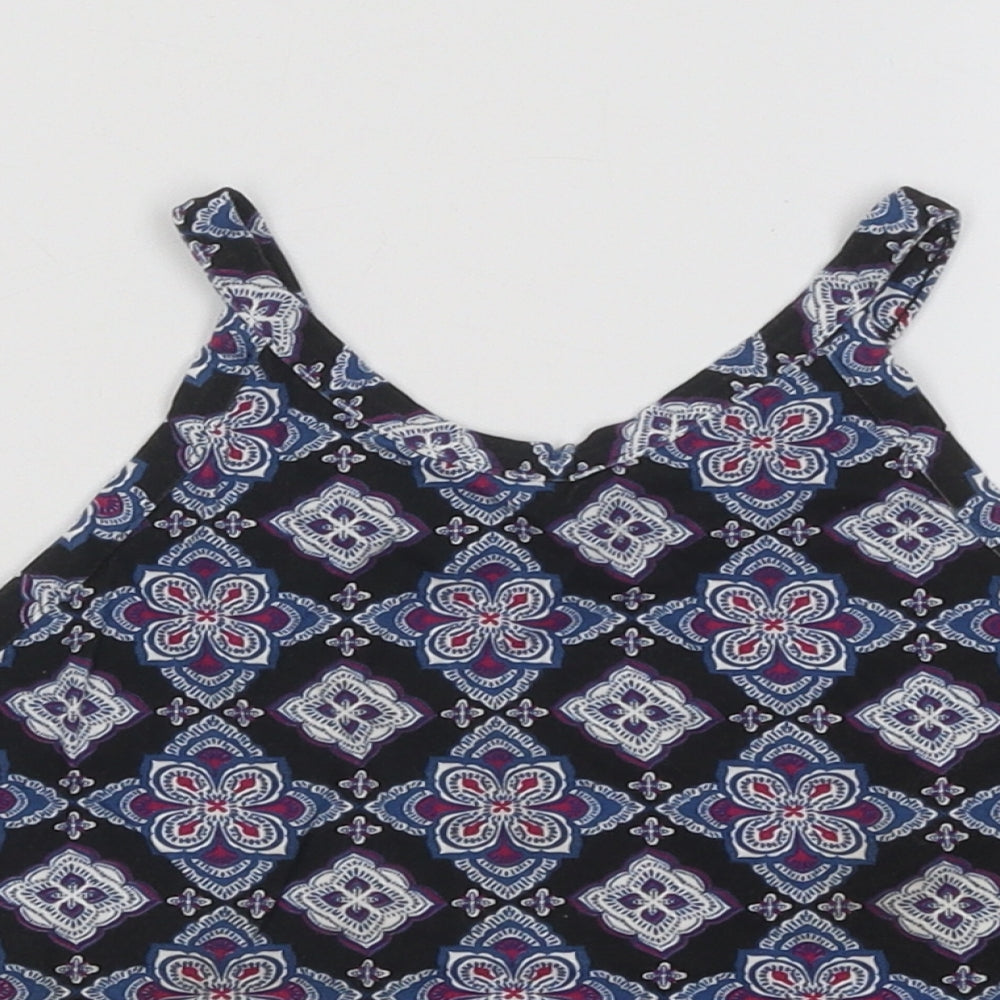 Miss Selfridge Womens Blue Geometric Viscose Basic Tank Size 8 Round Neck