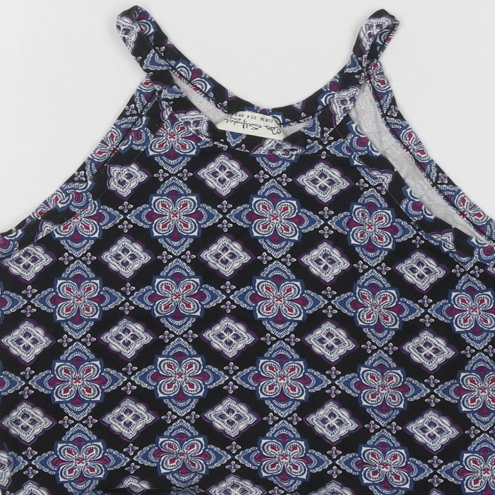 Miss Selfridge Womens Blue Geometric Viscose Basic Tank Size 8 Round Neck