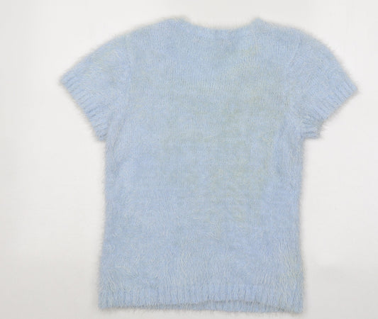 George Womens Blue Scoop Neck Nylon Pullover Jumper Size 10