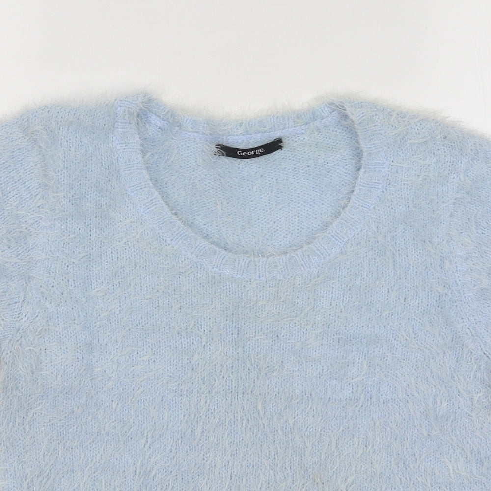 George Womens Blue Scoop Neck Nylon Pullover Jumper Size 10