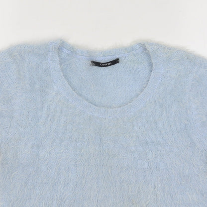 George Womens Blue Scoop Neck Nylon Pullover Jumper Size 10