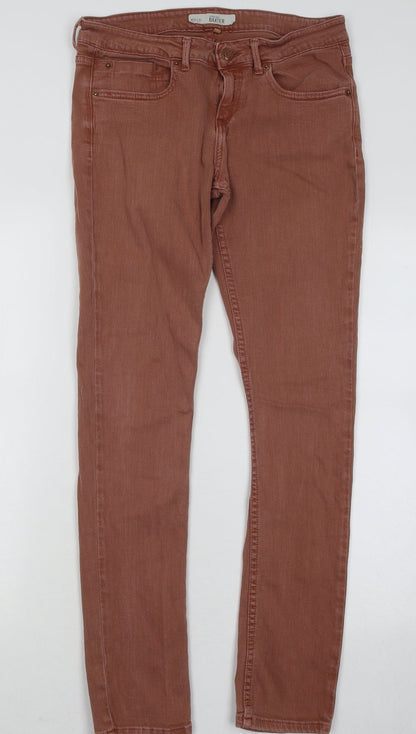 Topshop Womens Orange Cotton Skinny Jeans Size 30 in L32 in Regular Button