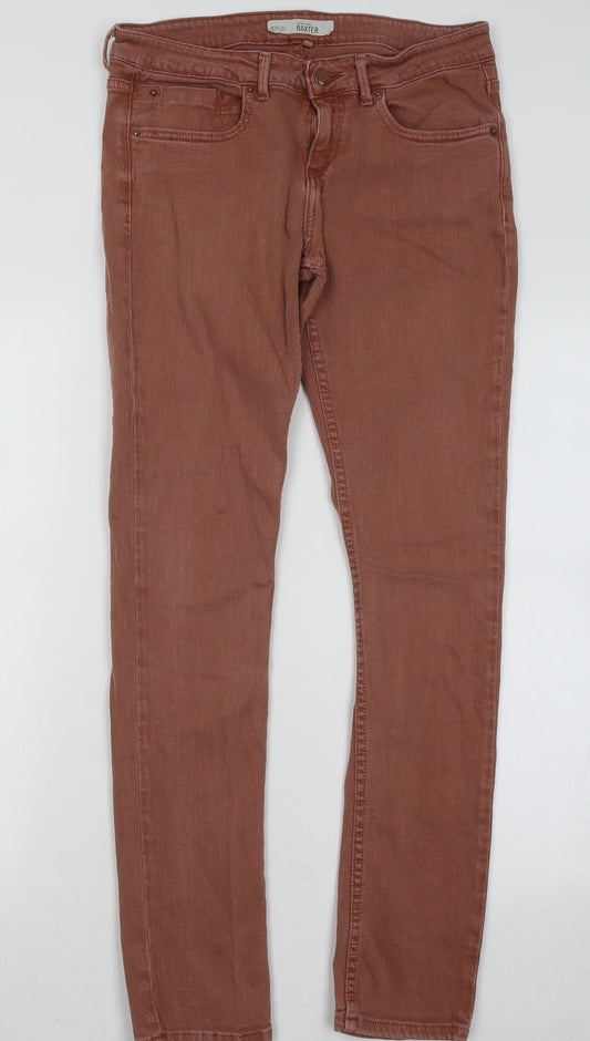 Topshop Womens Orange Cotton Skinny Jeans Size 30 in L32 in Regular Button