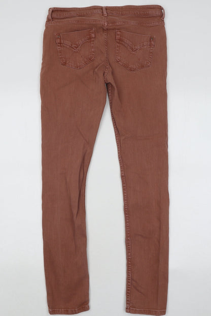Topshop Womens Orange Cotton Skinny Jeans Size 30 in L32 in Regular Button