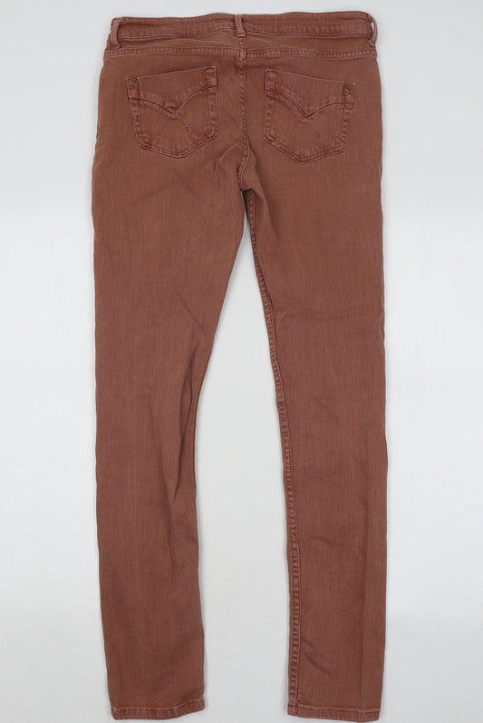 Topshop Womens Orange Cotton Skinny Jeans Size 30 in L32 in Regular Button