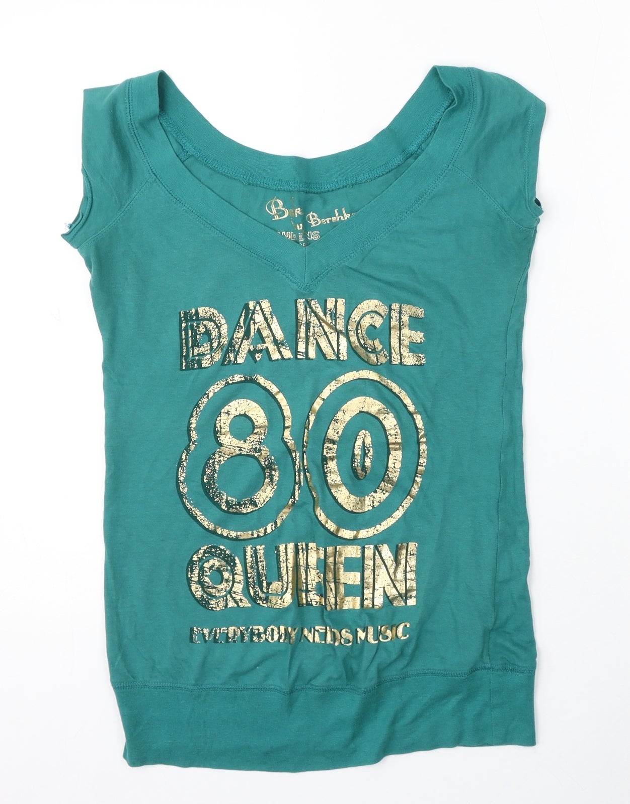 Bershka Womens Green Cotton Basic Tank Size S V-Neck - Dance 80's Queen