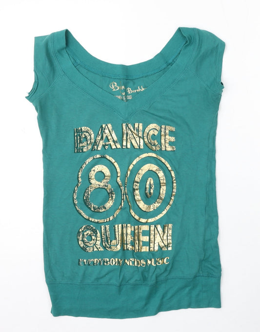 Bershka Womens Green Cotton Basic Tank Size S V-Neck - Dance 80's Queen
