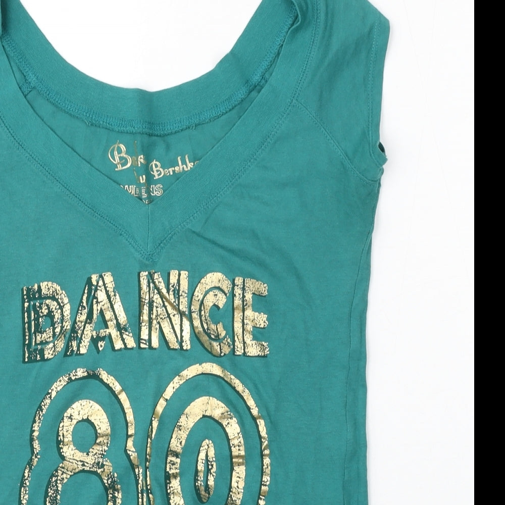 Bershka Womens Green Cotton Basic Tank Size S V-Neck - Dance 80's Queen