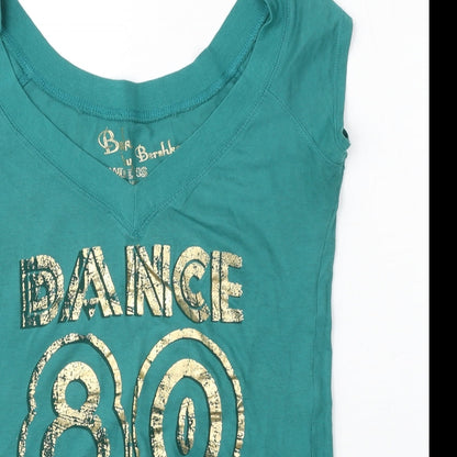 Bershka Womens Green Cotton Basic Tank Size S V-Neck - Dance 80's Queen