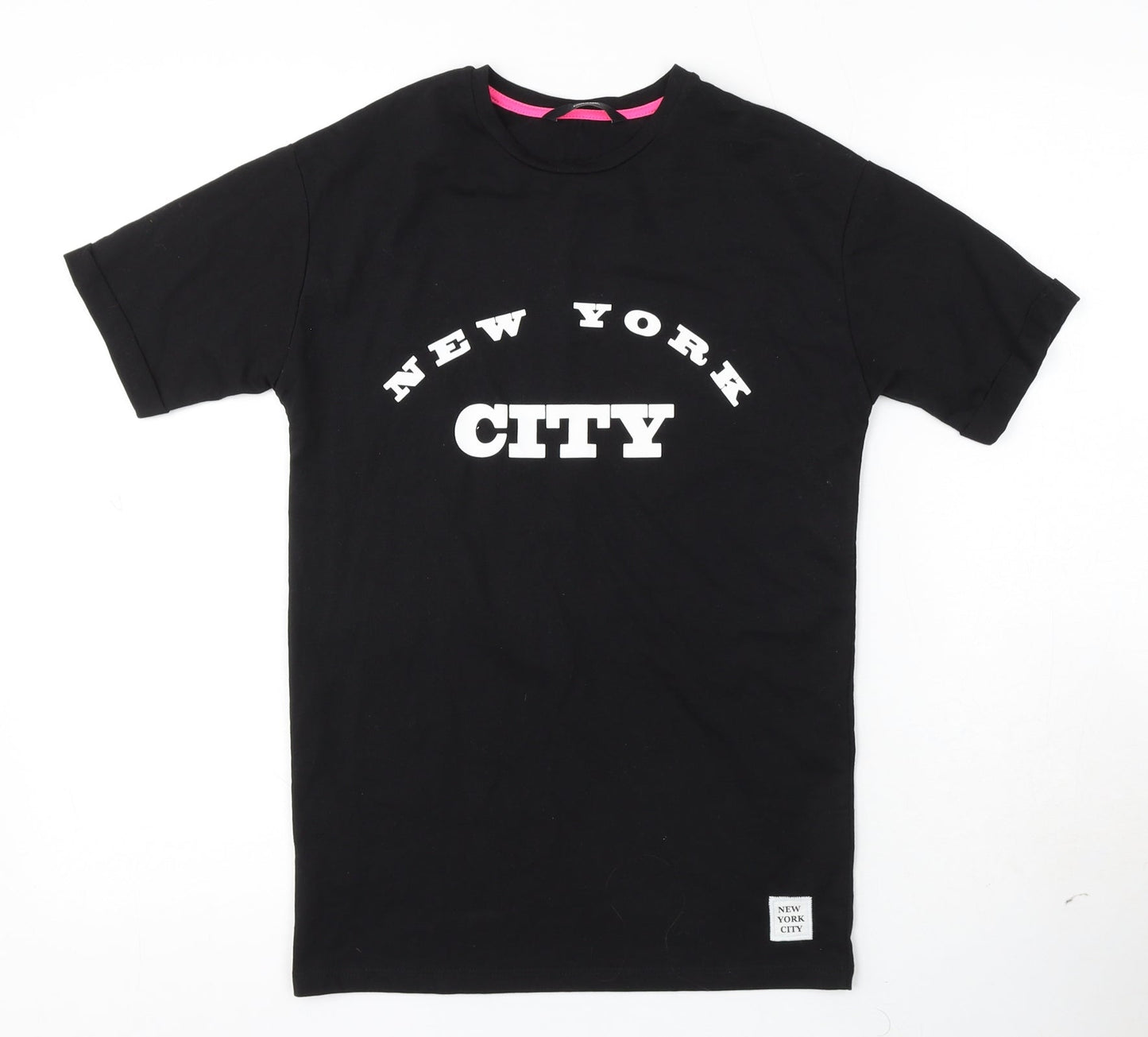 George Girls Black Cotton Basic T-Shirt Size 6-7 Years Round Neck - New York
