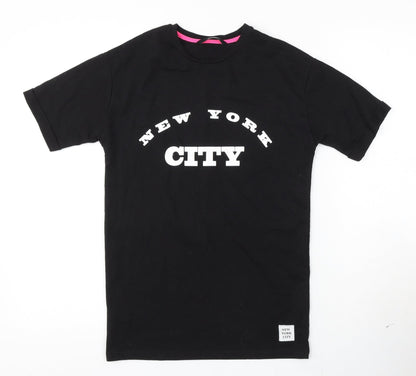 George Girls Black Cotton Basic T-Shirt Size 6-7 Years Round Neck - New York