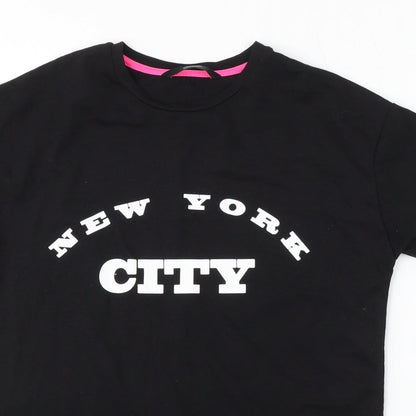 George Girls Black Cotton Basic T-Shirt Size 6-7 Years Round Neck - New York