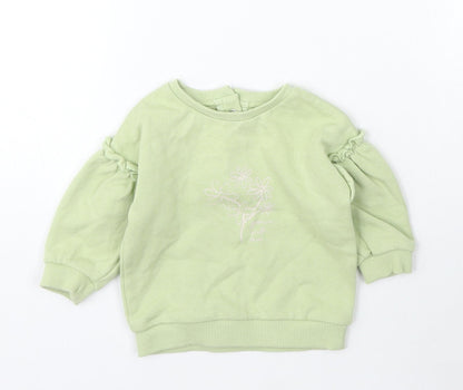 George Girls Green Cotton Pullover Jumper Size 0-3 Months - Flowers Grown With Love