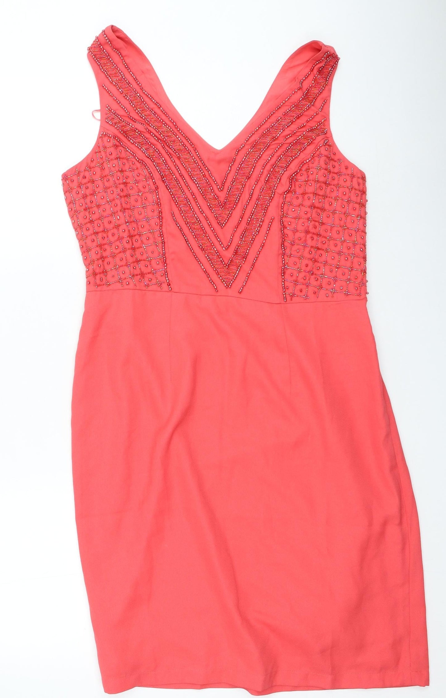 George Womens Pink Polyester Fit & Flare Size 12 V-Neck