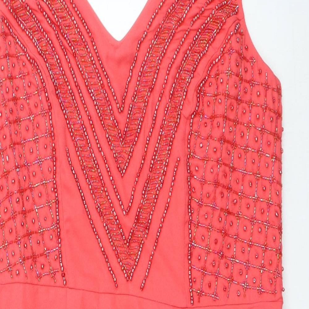 George Womens Pink Polyester Fit & Flare Size 12 V-Neck