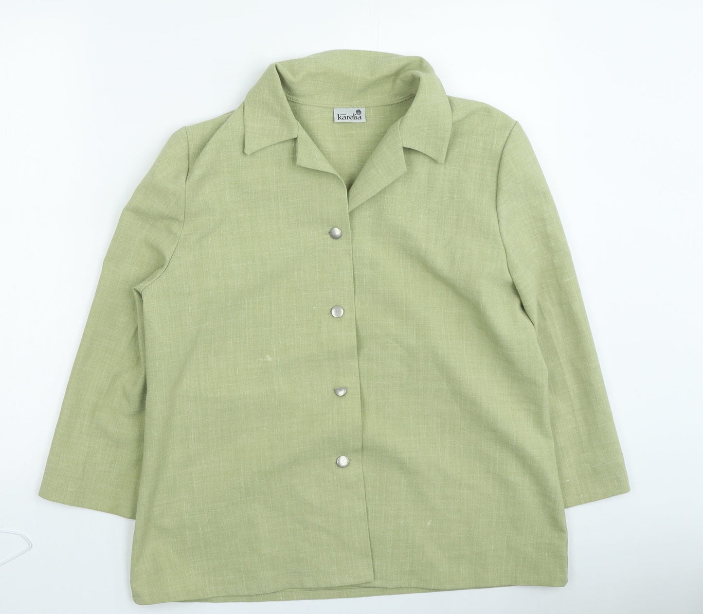 Karelia Womens Green Polyester Basic Button-Up Size 16 Collared