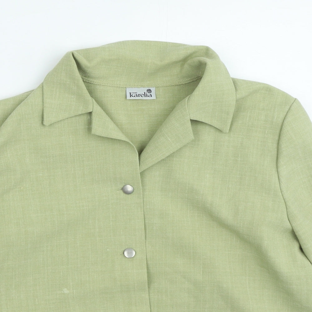 Karelia Womens Green Polyester Basic Button-Up Size 16 Collared