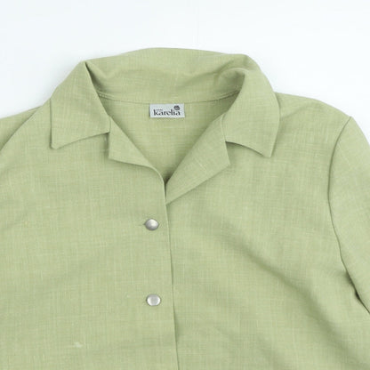 Karelia Womens Green Polyester Basic Button-Up Size 16 Collared