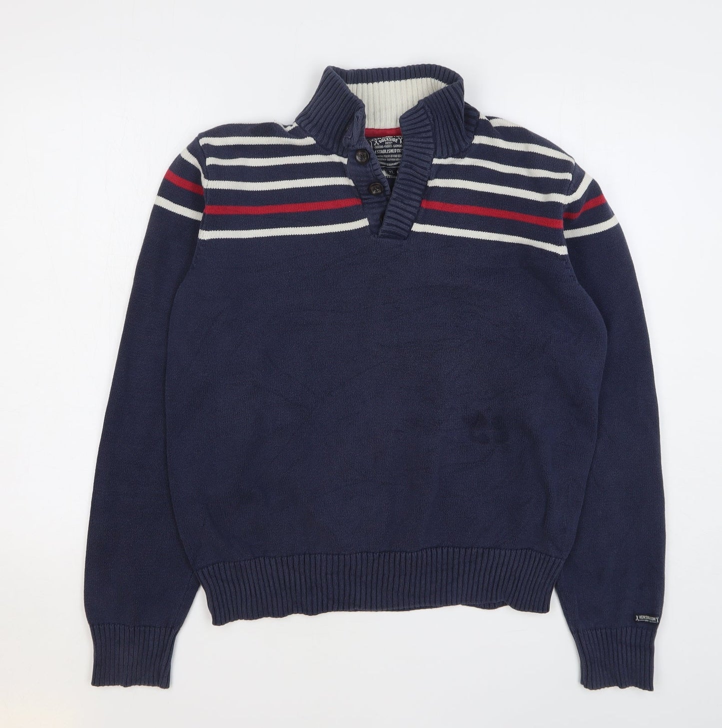 Kensington Womens Blue Striped Cotton Pullover Sweatshirt Size XL Button