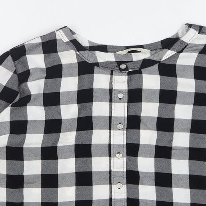 George Womens Black Check Modal Basic Button-Up Size 14 Round Neck
