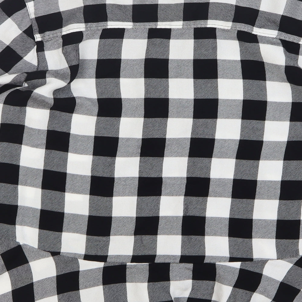 George Womens Black Check Modal Basic Button-Up Size 14 Round Neck