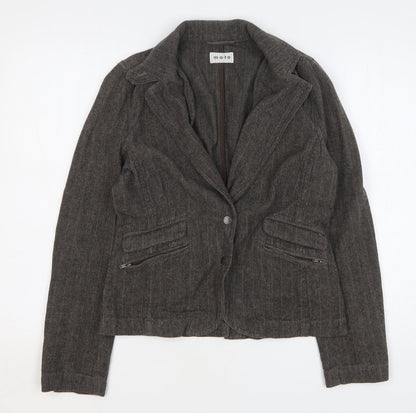 Moto Womens Brown Herringbone Cotton Jacket Blazer Size 12