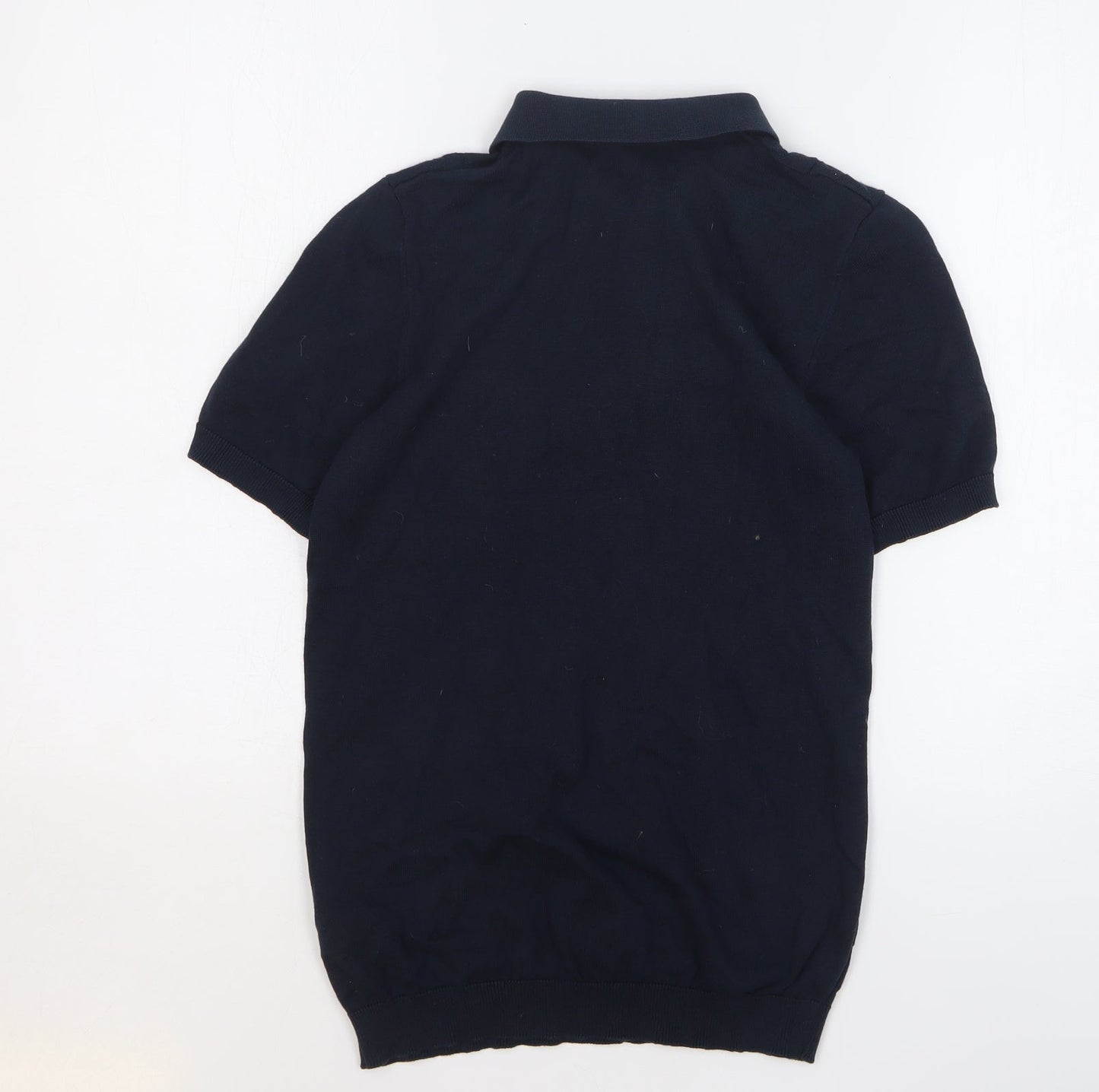 Easy Mens Blue Cotton Polo Size S Collared Button