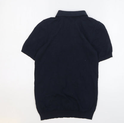 Easy Mens Blue Cotton Polo Size S Collared Button