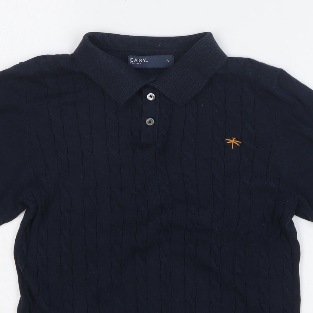 Easy Mens Blue Cotton Polo Size S Collared Button