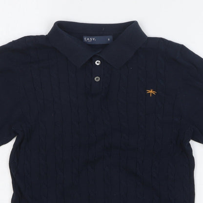 Easy Mens Blue Cotton Polo Size S Collared Button
