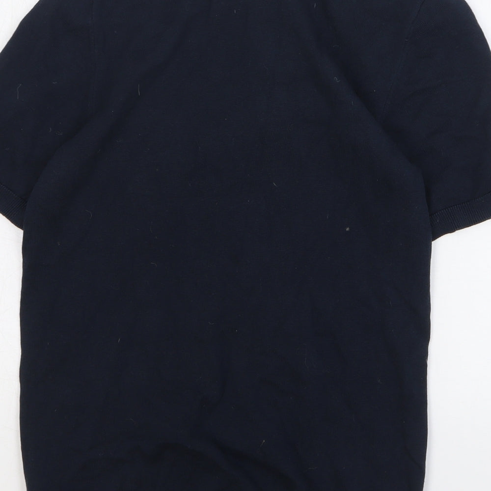 Easy Mens Blue Cotton Polo Size S Collared Button