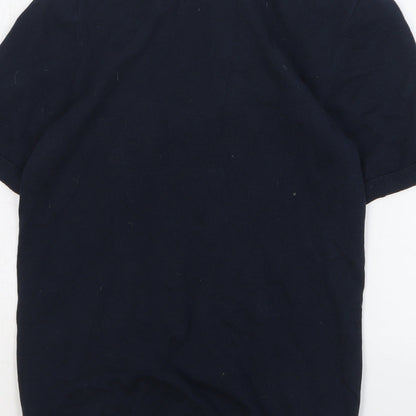 Easy Mens Blue Cotton Polo Size S Collared Button