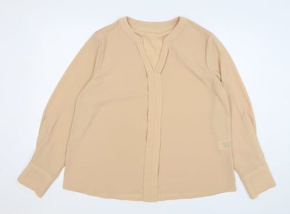 SheIn Womens Beige Polyester Basic Blouse Size 12 V-Neck