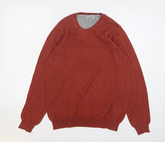 Marks and Spencer Mens Orange Crew Neck Cotton Pullover Jumper Size S