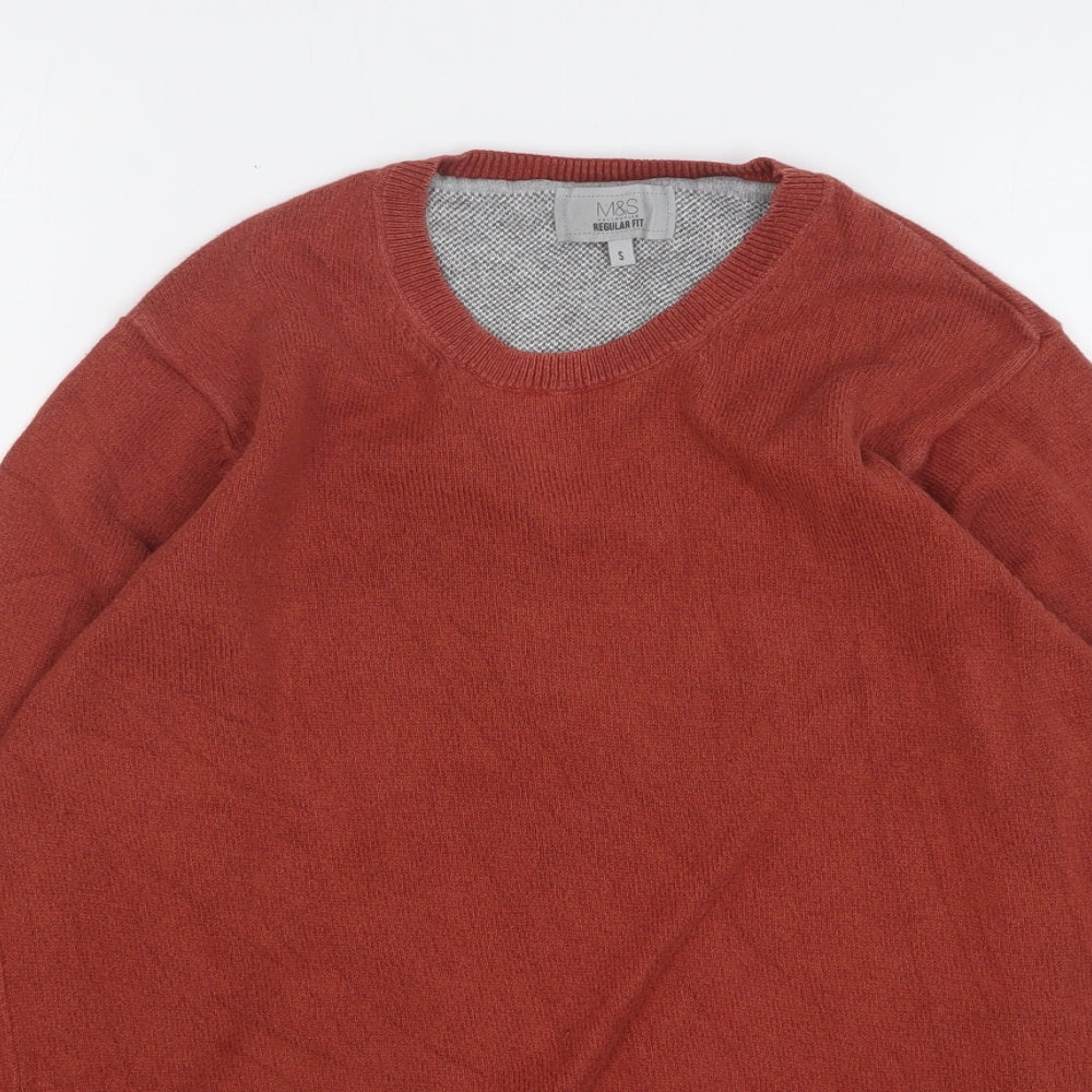 Marks and Spencer Mens Orange Crew Neck Cotton Pullover Jumper Size S