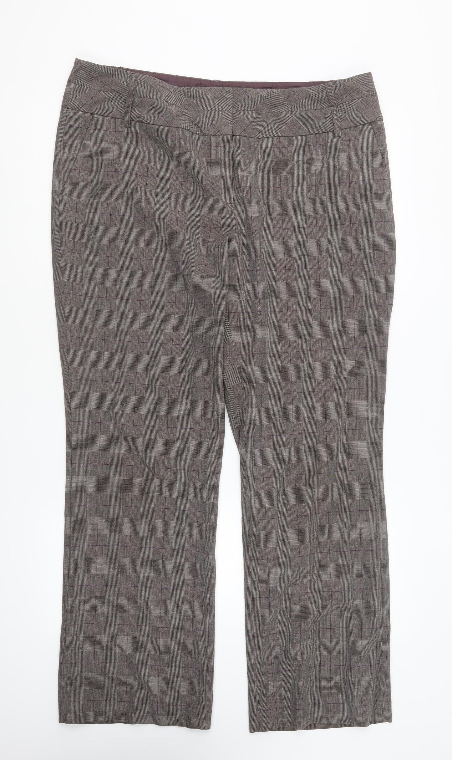 NEXT Womens Grey Plaid Polyester Trousers Size 16 L29 in Regular Button