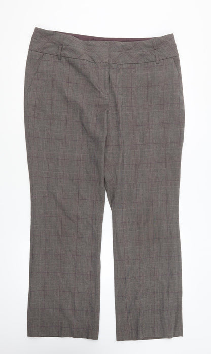 NEXT Womens Grey Plaid Polyester Trousers Size 16 L29 in Regular Button