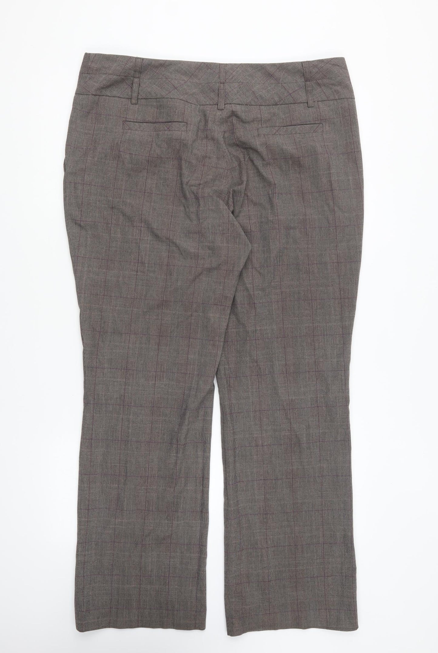 NEXT Womens Grey Plaid Polyester Trousers Size 16 L29 in Regular Button