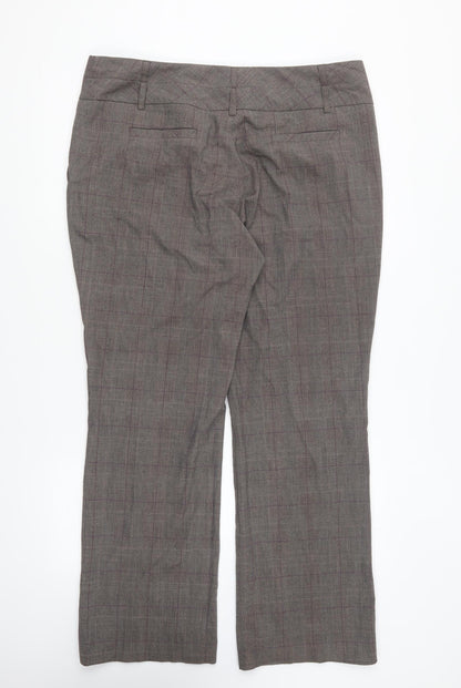 NEXT Womens Grey Plaid Polyester Trousers Size 16 L29 in Regular Button