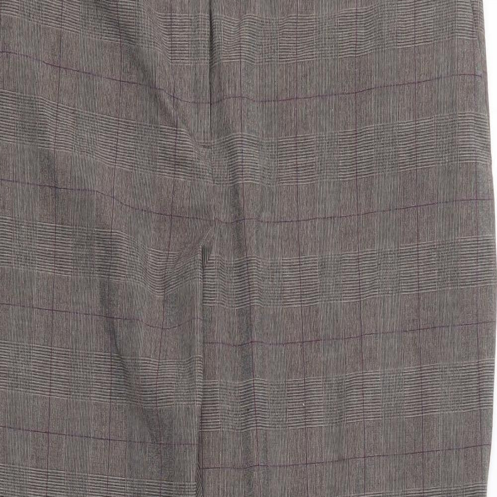 NEXT Womens Grey Plaid Polyester Trousers Size 16 L29 in Regular Button
