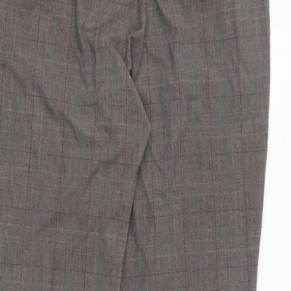 NEXT Womens Grey Plaid Polyester Trousers Size 16 L29 in Regular Button