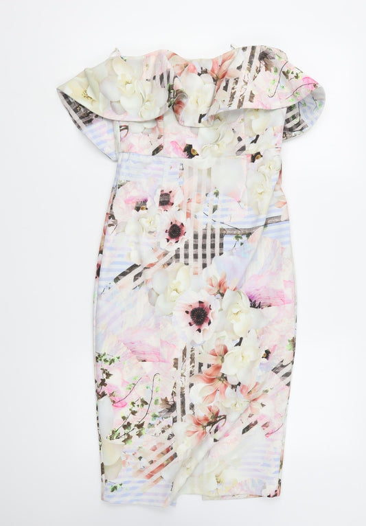 Bardot Womens Multicoloured Floral Polyester Bodycon Size 8 Sweetheart Zip