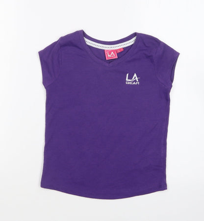 LA Gear Girls Purple Cotton Basic T-Shirt Size 7-8 Years Round Neck Pullover
