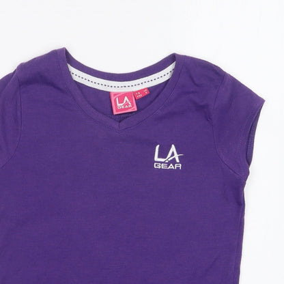 LA Gear Girls Purple Cotton Basic T-Shirt Size 7-8 Years Round Neck Pullover