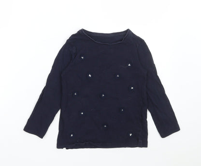 Dunnes Stores Girls Blue Floral Cotton Basic T-Shirt Size 8 Years Round Neck Pullover
