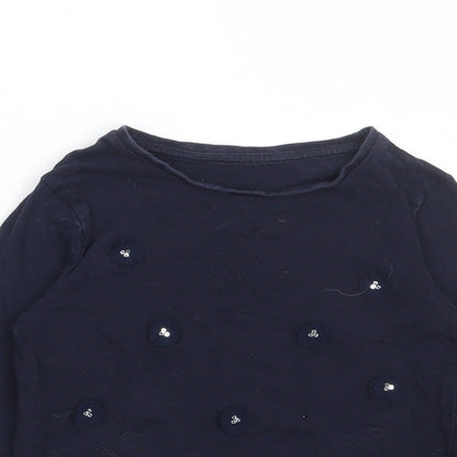 Dunnes Stores Girls Blue Floral Cotton Basic T-Shirt Size 8 Years Round Neck Pullover