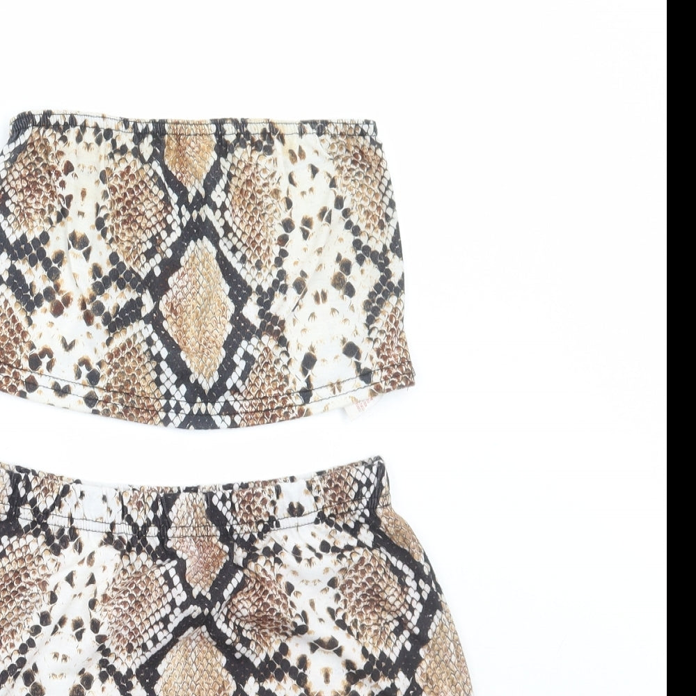 PRETTYLITTLETHING Womens Brown Animal Print Polyester Skirt/ Skort Set Outfit/Set Size 12 Pullover - Snake Print