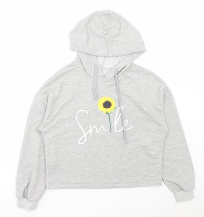 SheIn Womens Grey Floral Cotton Pullover Hoodie Size S Pullover - Smile